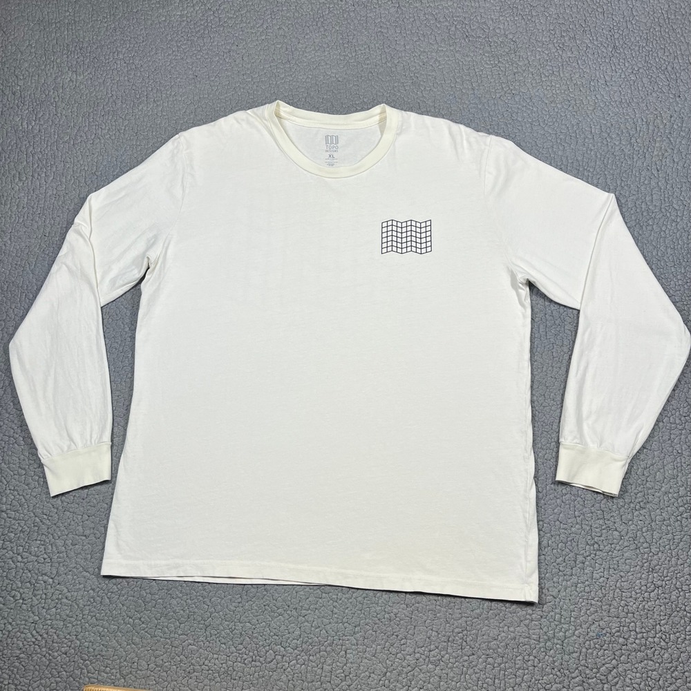 Topo Designs Long Sleeve T-Shirt Mens XL Graphic Print White Gorpcore